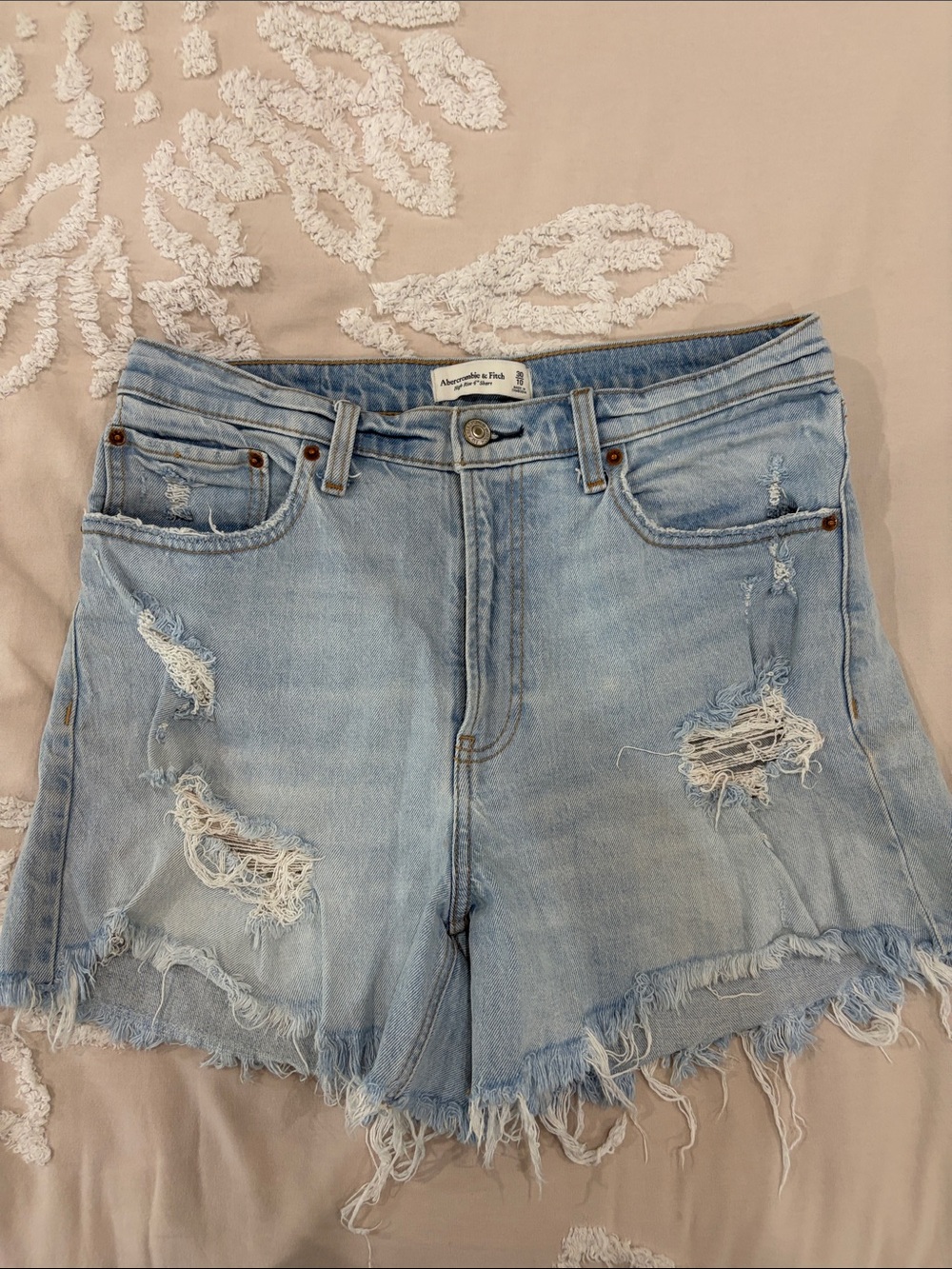 Abercrombie & Fitch Light Blue Distressed High-Rise Denim Shorts 30/10 Like New